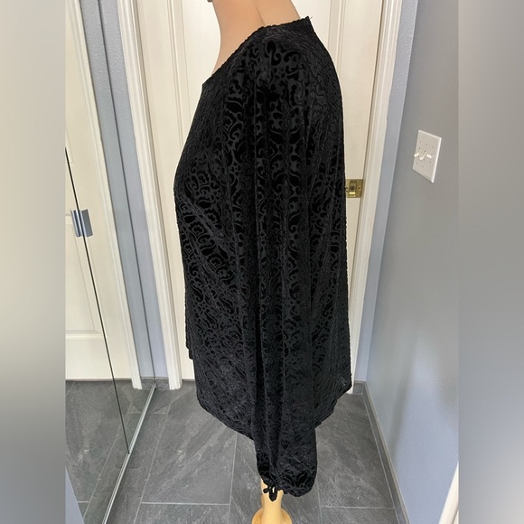 Talbots Black Velvet Burnout Damask Tie Sleeve Witchy Whimsigoth Top - Picture 5 of 7